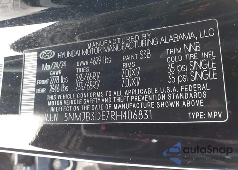 2024 Hyundai Tucson Sel из США, поврежденный, VIN 5NMJB3DE7RH406831